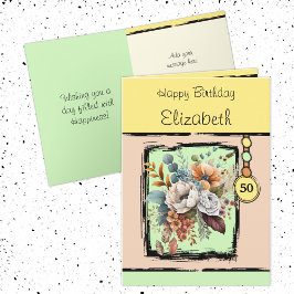 フローラ50歳の誕生日名前をカスタムする黄色 カード