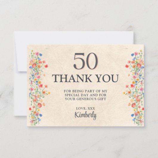 フローラ50歳エレガントの誕生日50年ワイルドフラワー サンキューカード (正面)