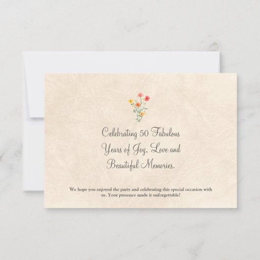 フローラ50歳エレガントの誕生日50年ワイルドフラワー サンキューカード (裏面)