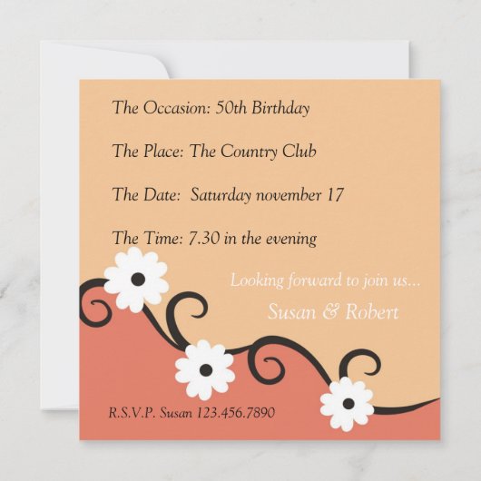フローラ50歳誕生日パーティーの招待 招待状 (裏面)