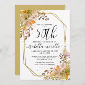 フローラ50番目の誕生日金ゴールド招待状 招待状 (正面/裏面)