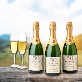 フローラ50誕生日カスタム50年シックモダン スパークリングワインラベル