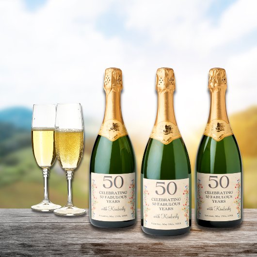 フローラ50誕生日カスタム50年シックモダン スパークリングワインラベル