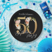 フローラ50誕生日ブラック金ゴールドヴィンテージボヘミア ペーパープレート (パーティー)