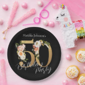 フローラ50誕生日ブラック金ゴールドヴィンテージボヘミア ペーパープレート (パーティー)