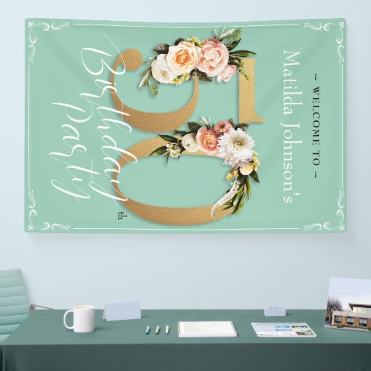 フローラ50誕生日ミント金ゴールドヴィンテージグラマラス 横断幕 (トレードショー)