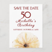 フローラ50誕生日 – 黄エレガント色開花デザイン 案内ポストカード (正面)