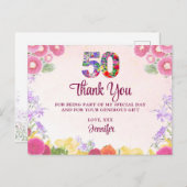 フローラ50th誕生日パーティー/パステル50ありがとう ポストカード (正面/裏面)