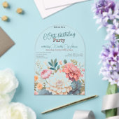 フローラ60歳の誕生日ダリア透明 アクリル招待状 (インサイチュ (ウェディング))