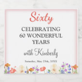 フローラ60歳の誕生日ボトル60年パーティー スパークリングワインラベル (シングルラベル)