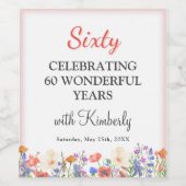 フローラ60歳の誕生日ボトル60年パーティー ワインラベル (シングルラベル)