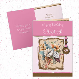フローラ60歳の誕生日名前をカスタムするブラウン カード