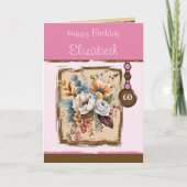 フローラ60歳の誕生日名前をカスタムするブラウン カード (正面)