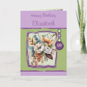 フローラ60歳の誕生日名前をカスタムする紫 カード (正面)