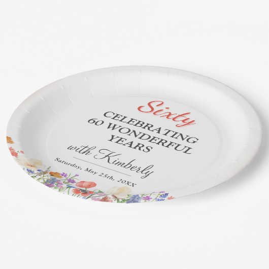 フローラ60歳の誕生日紙プレート60年の花 ペーパープレート (アングル)