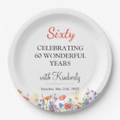 フローラ60歳の誕生日紙プレート60年の花 ペーパープレート (正面)
