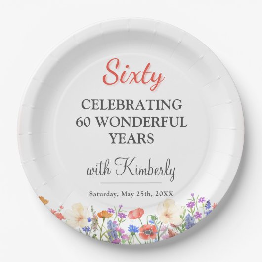 フローラ60歳の誕生日紙プレート60年の花 ペーパープレート (正面)