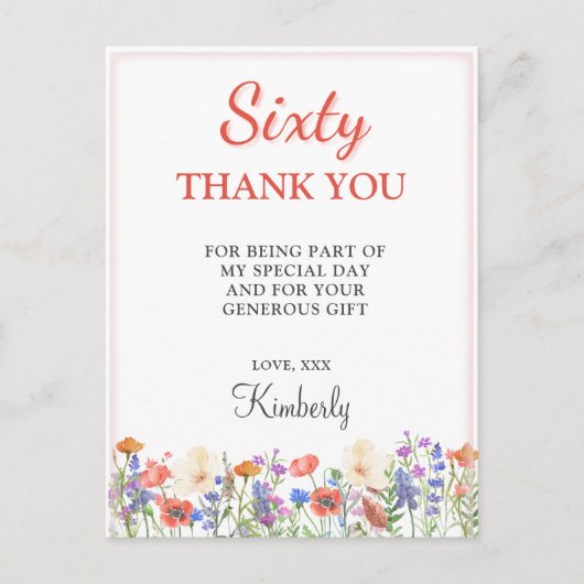 フローラ60歳感謝していの誕生日60歳の花 ポストカード (正面)