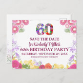 フローラ60番目の誕生日エレガント- 60日付の保存 ポストカード (正面/裏面)