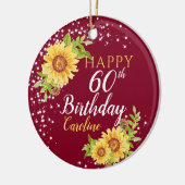 フローラ60誕生日ひまわりブルゴーニュ セラミックオーナメント (左)