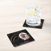 フローラ60誕生日ブラック金ゴールドカスタム写真 スクエアペーパーコースター (インサイチュ)