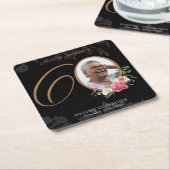 フローラ60誕生日ブラック金ゴールドカスタム写真 スクエアペーパーコースター (アングル)