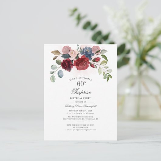 フローラ60誕生日ブルゴーニュサプライズパーティー インビテーションポストカード (スタンド正面)