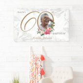フローラ60誕生日ホワイト金ゴールドシックカスタム写真 横断幕 (インサイチュ)