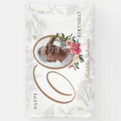 フローラ60誕生日ホワイト金ゴールドシックカスタム写真 横断幕 (縦)