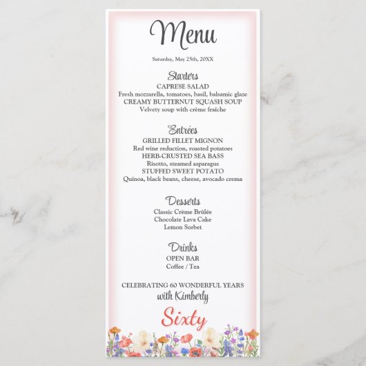 フローラ60誕生日メニューカード60花メニュー メニュー (正面)