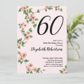 フローラ60誕生日招待状イン赤面ピンク 招待状 (スタンド正面)