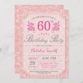 フローラ60誕生日招待状ピンク女性用 招待状 (正面/裏面)