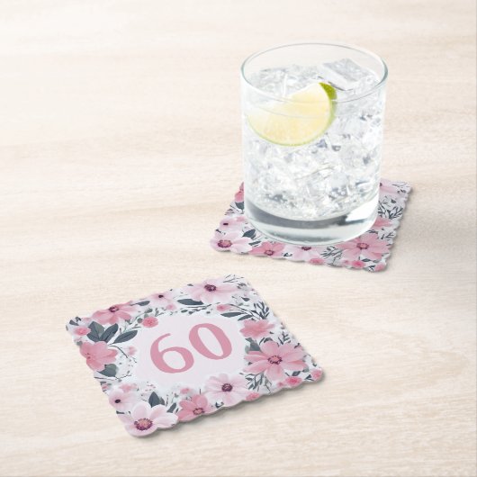 フローラ60thバースデーパーティーパステルピンクの花 ペーパーコースター (インサイチュ)