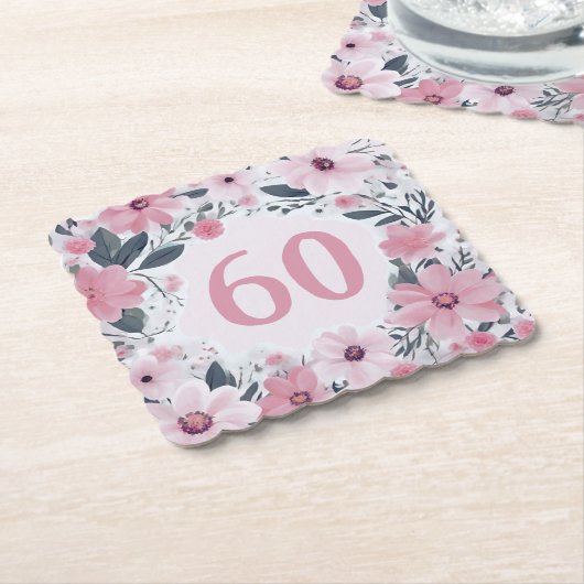フローラ60thバースデーパーティーパステルピンクの花 ペーパーコースター (アングル)