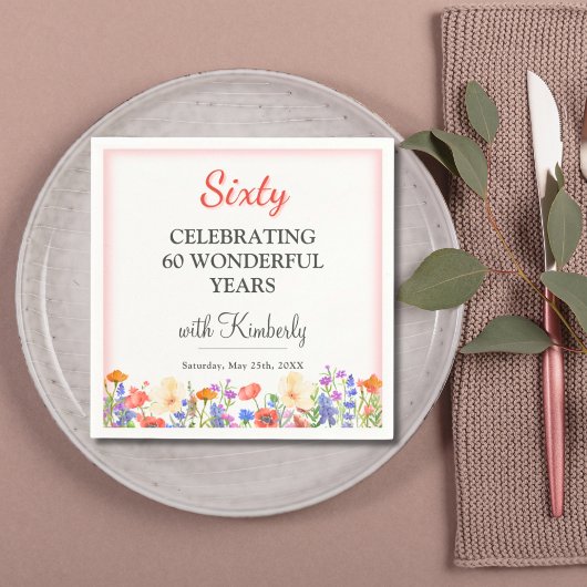 フローラ60th誕生日パーティナプキンス60年の花 スタンダードカクテルナプキン