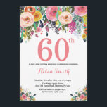 フローラ60th誕生日招待状ピンク 招待状<br><div class="desc">フローラ第60回誕生日招待状女性向け。水彩フローラ花ピンク、黄、オレンジ、紫の花。大人の誕生日。第30回第40回第50回第70回第80回第100回第13回第16回第18回第20回第21代任意の年齢さらにカスタマイズするには、「クリック カスタマイズ   」ボタンをクリックし、デザインツールを使用してこのテンプレートを変更してください。</div>
