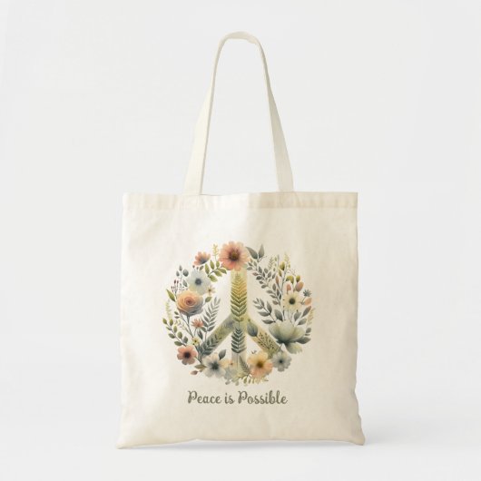 フローラ70年代レトロ「平和と愛」平和サイン トートバッグ (正面)