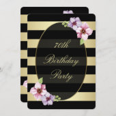 フローラ70日|横向きの黒い金ゴールド 招待状 (正面/裏面)