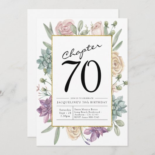 フローラ70番目の誕生日招待状 招待状 (正面/裏面)