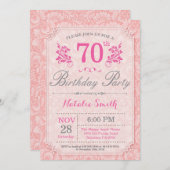 フローラ70番誕生日招待状ピンク 招待状 (正面/裏面)