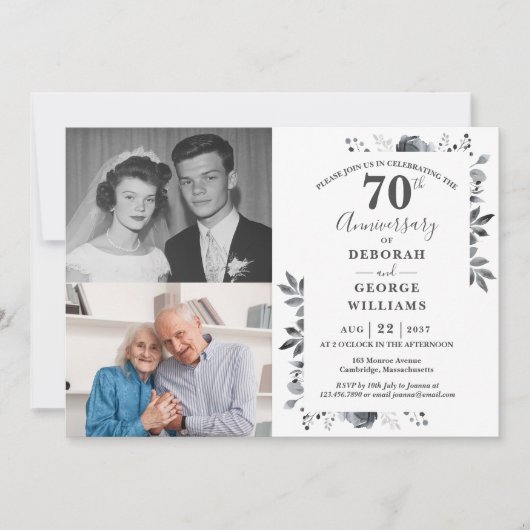 フローラ70結婚周年記念Then & Now 2 Photo 招待状 (正面)