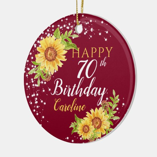 フローラ70誕生日ひまわりブルゴーニュ セラミックオーナメント (左)