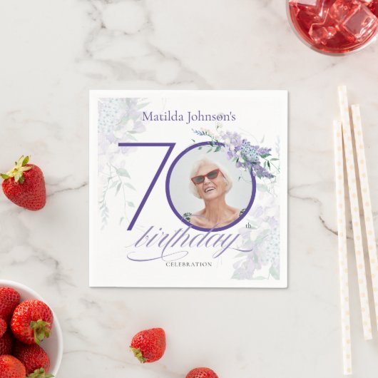 フローラ70誕生日パープルウィステリアカスタム写真 スタンダードカクテルナプキン (インサイチュ)