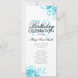 フローラ70誕生日プログラムティール（緑がかった色）（メニュー付き） 招待状