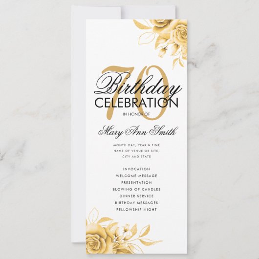 フローラ70誕生日プログラム金ゴールド（メニュー付き） 招待状 (正面)