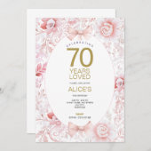フローラ70誕生日招待状モダンピンクヴィンタグ 招待状 (正面/裏面)