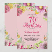 フローラ70誕生日招待状for Women Pink 招待状 (正面/裏面)