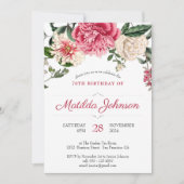 フローラ70誕生日植物性エレガントピンクレッド 招待状 (正面)