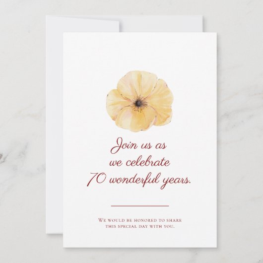 フローラ70誕生日 – 黄エレガント色秋 招待状 (裏面)