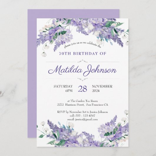 フローラ70th誕生日ウィステリアクラシーパープルカスタム 招待状 (正面/裏面)